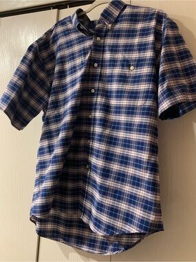 Towncraft Blue Plaid Short-Sleeve Button-Down Shirt